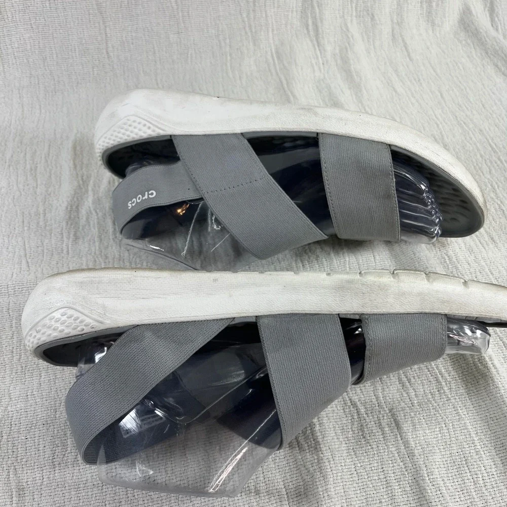 Crocs Women's Literide Grey Elastic‎ Strap Comfort Sandals sz 9 Vacation Beach